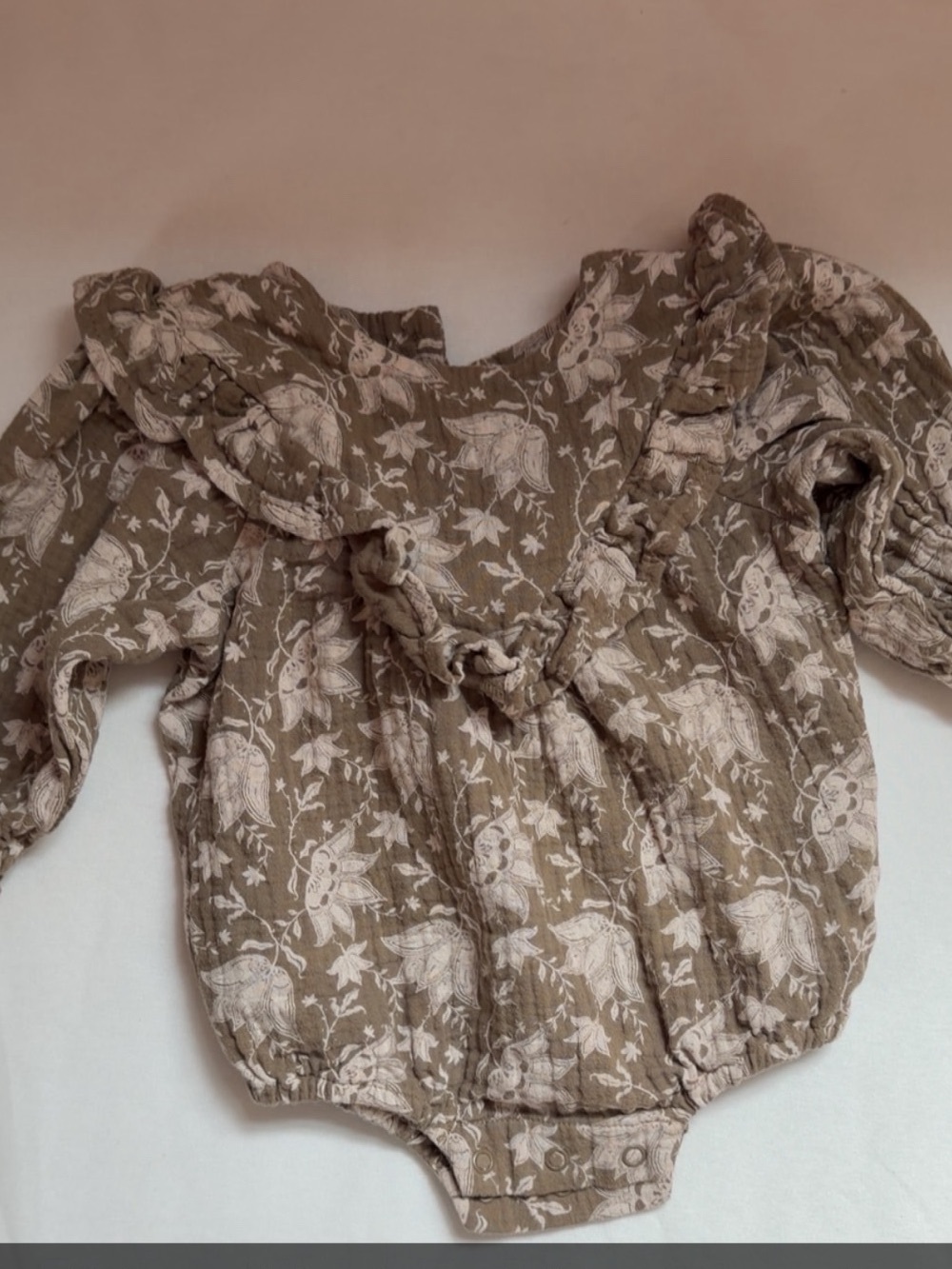 Rylee + Cru Beige Floral Ruffle One-Piece